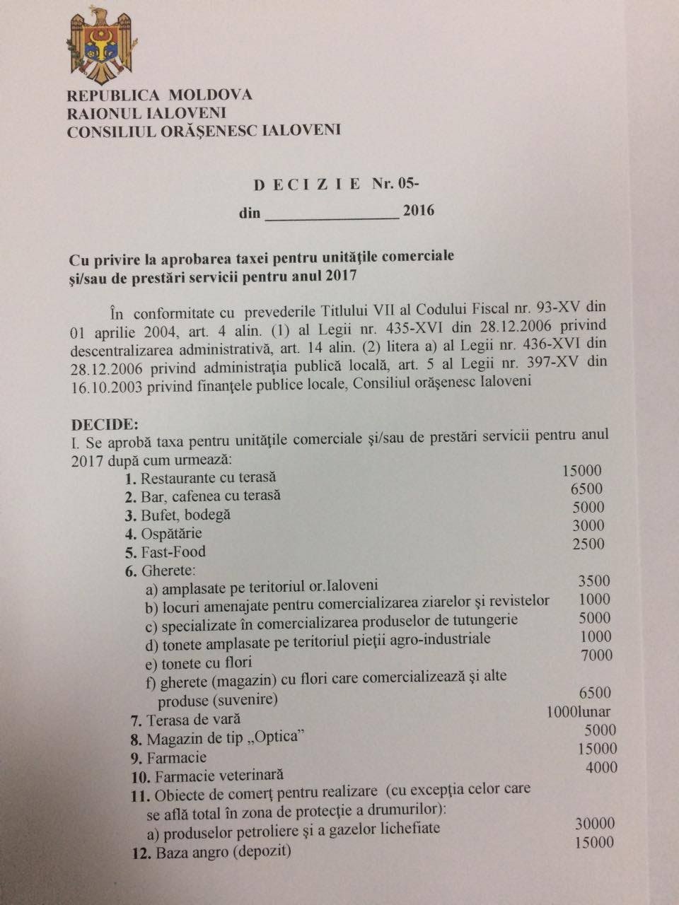 Decizia cu privire la taxele locale în 2017 este propusă pentru consultări publice