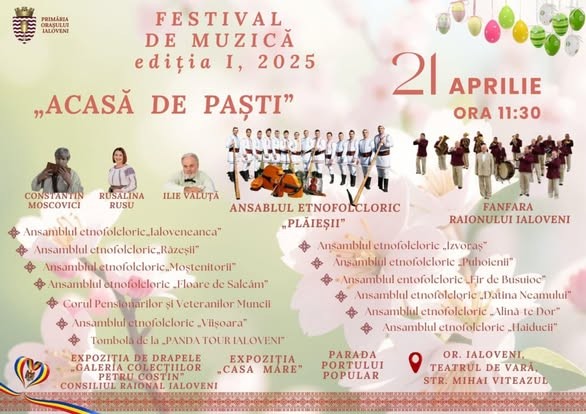 Primăria orașului Ialoveni vă invită cu drag la Festivalul de muzică „Acasă de Paști”