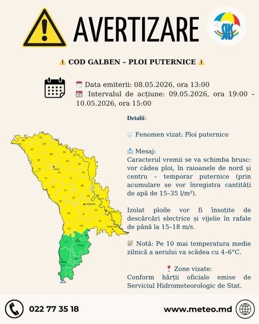 📢 AVERTIZARE METEO – COD GALBEN 🌧️⚠️