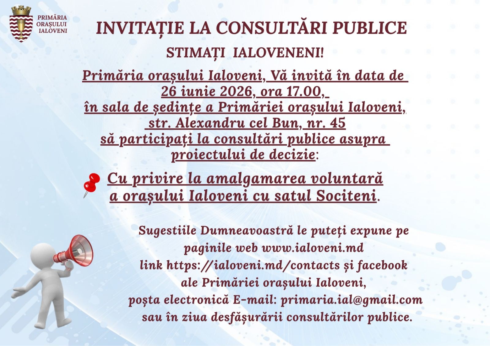 Invitație la consultări Publice 26 iunie 2026, ora 17:00