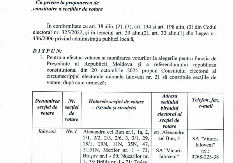 20 OCTOMBRIE 2024 – ALEGERI PREZIDENȚIALE ȘI REFERENDUMUL REPUBLICAN CONSTITUȚIONAL