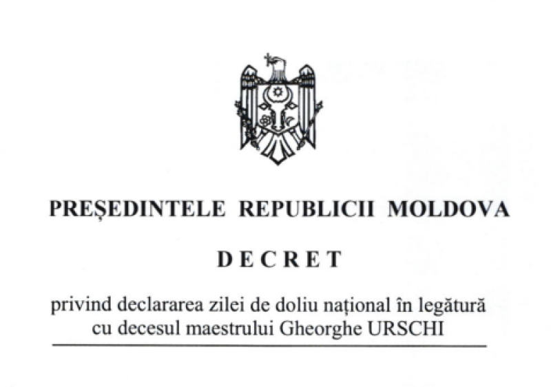 DECRET  privind declararea zilei de doliu național în legătură cu decesul maestrului Gheorghe Urșchi