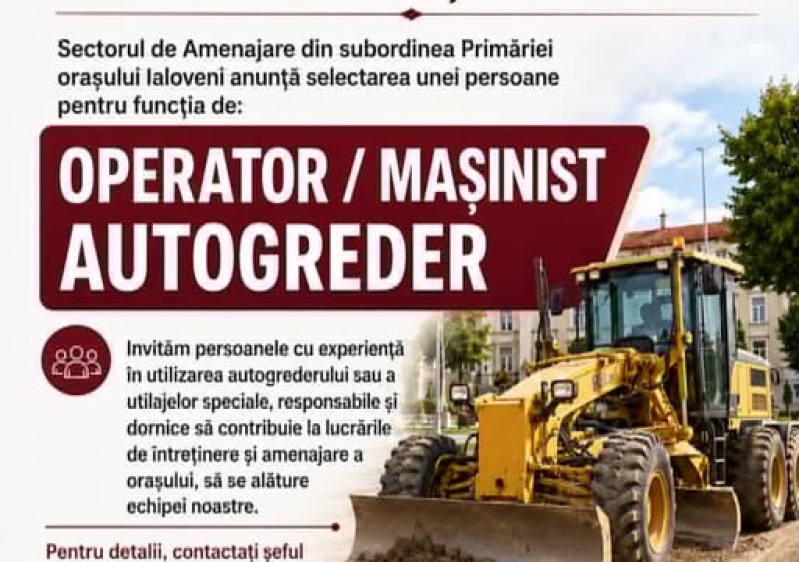 📢 PRIMĂRIA ORAȘULUI IALOVENI ANGAJEAZĂ!