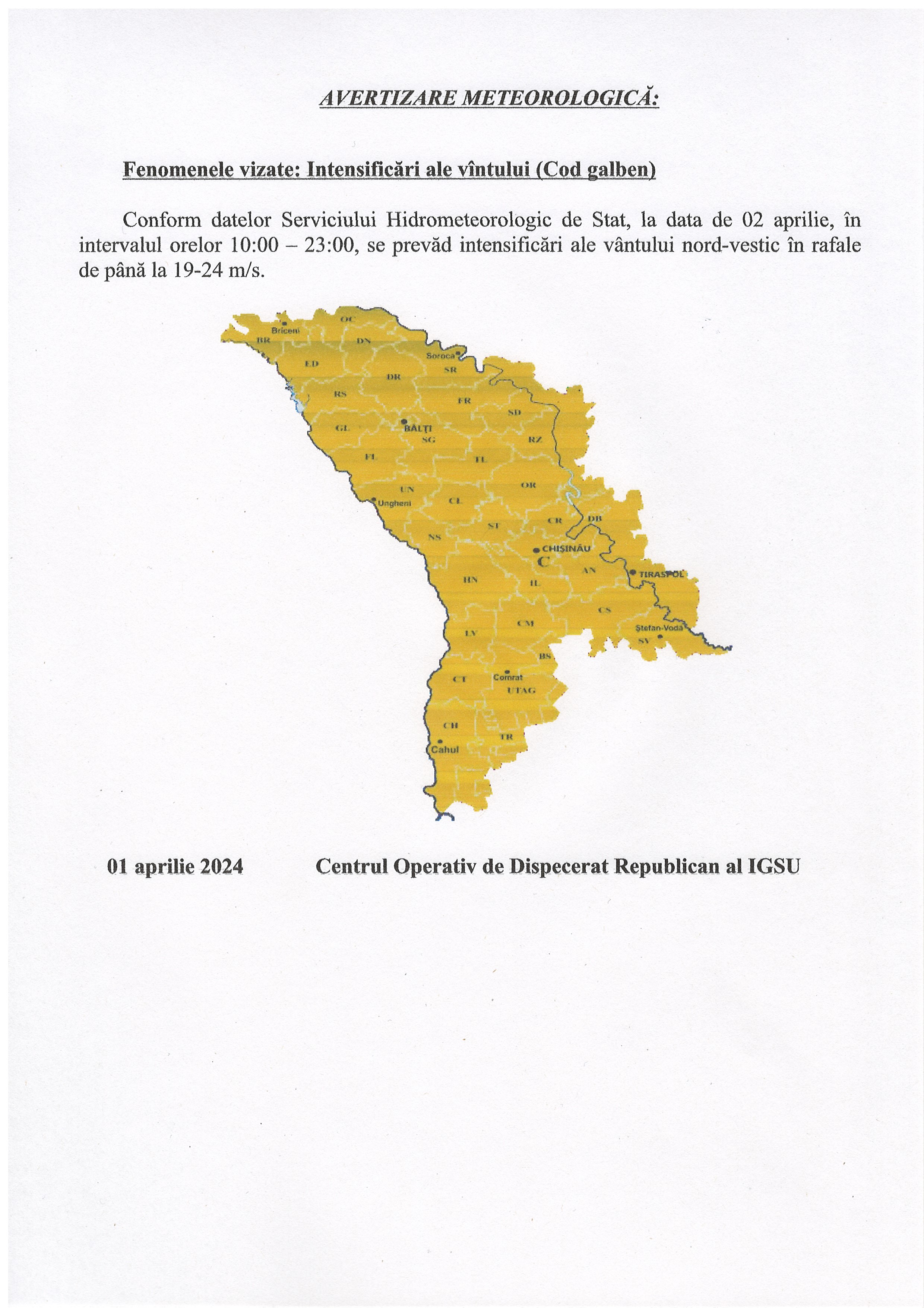 AVERTIZARE METEOROLOGICĂ
